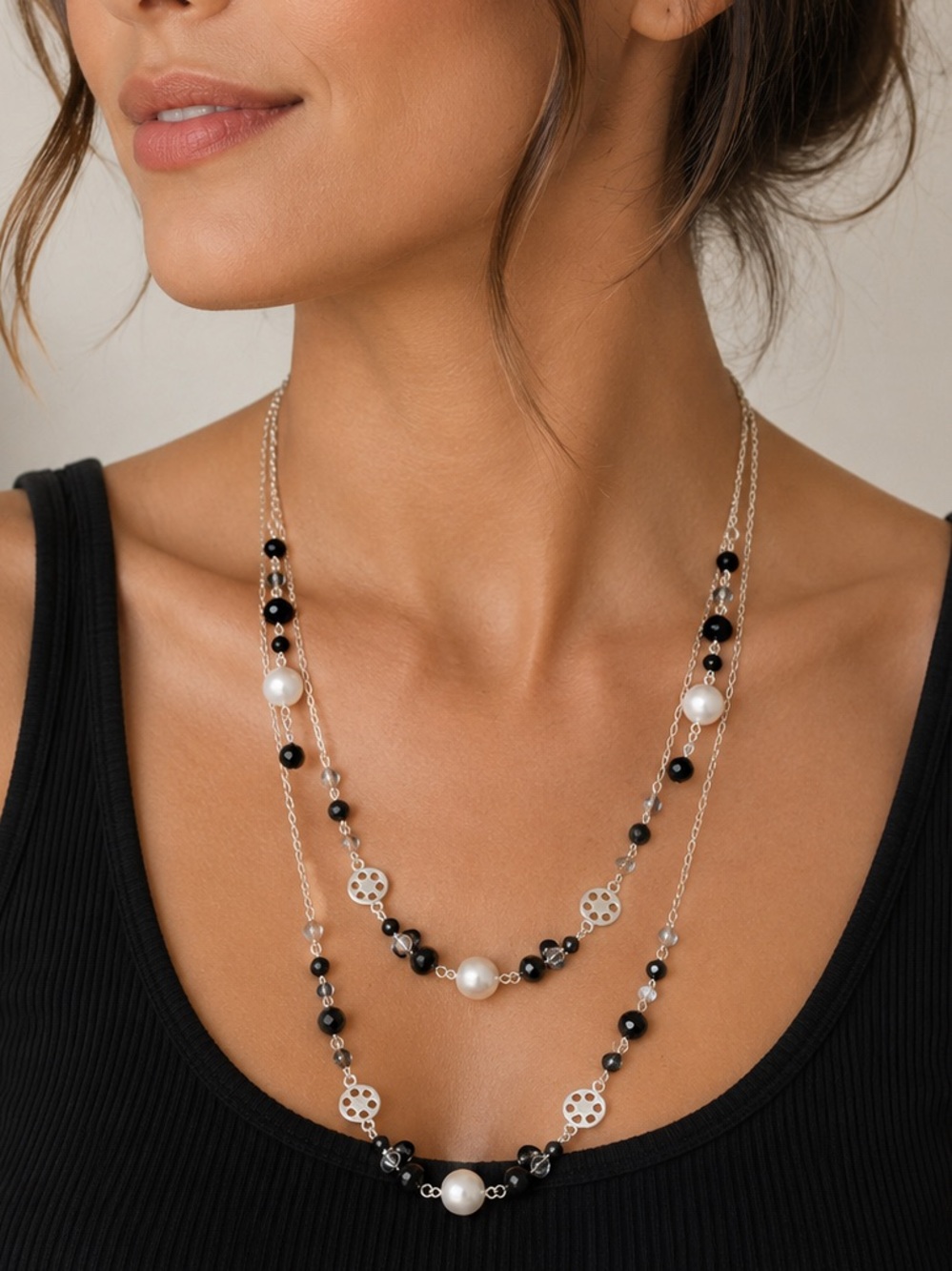 Pearl and Crystal chain necklace